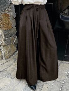 Dazy Plus Solid Color Casual Tie-Waist Wide Leg Skort Long Trousers Autumn New Arrival - Brown - View 1