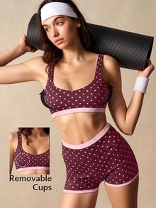 VARSIVA 女款波點印花運動內衣與短褲套裝 - 彩色 - 查看 11