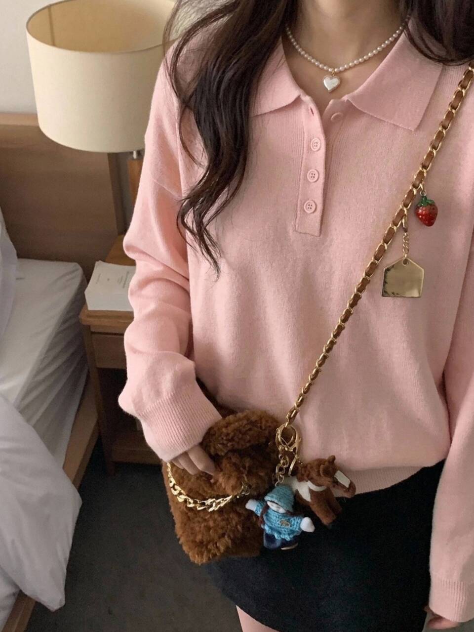 Women's Solid Color Fitted Polo Long Sleeve Casual Vacation Korean Style Autumn/Winter Pullover Knit Sweater