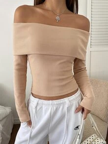 K-Vae Women's Minimalist Casual Sexy Cold Shoulder Sweater, Soft Fluffy Cold Shoulder Slim Fit Long Sleeve Knit Top Brunch Beige Autumn - Brown - View 4