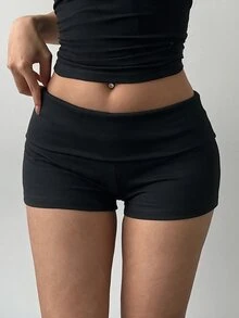 SHEIN BASICS 女款素色摺腰休閒內搭短褲 - 彩色 - 查看 14