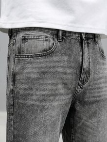 Manfinity EMRG Celana Jeans Denim Abu-abu Gelap Gaya Jalanan Kasual Pria - Dark Grey - View 3