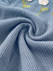SHEIN 新生女嬰可愛多功能休閒刺繡連身衣，四季皆宜 - 霧霾藍 - 查看 4