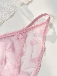 PetitDoll Pink Heart Mesh Ribbon Patchwork Coquette Doll Comfortable Women's Triangle Panties - Pink - View 4