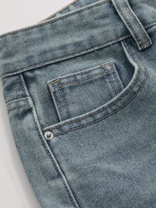 Dazy Plus Celana Jeans Denim Panjang Kasual Model Lebar dengan Warna Polos Pudar Bergaya Vintage - Medium Wash - View 7