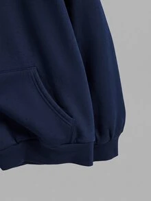 SHEIN 青少年女孩蝴蝶結印花長袖口袋連帽衛衣 - 藏蓝色 - 查看 3