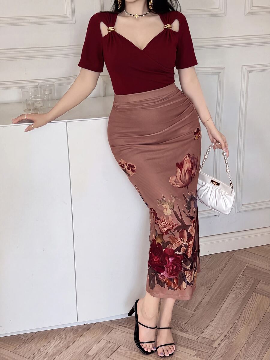 Feyla Plus Size Women's Jacquard Casual Versatile Skirt - Multicolor - View 1