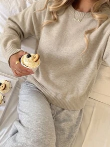 SHEIN Teen Girls Sweaters Casual Girls,Sweater, Autumn Sweater, Autumn Girls' Sweater, Girls' Sweate - Khaki - View 5