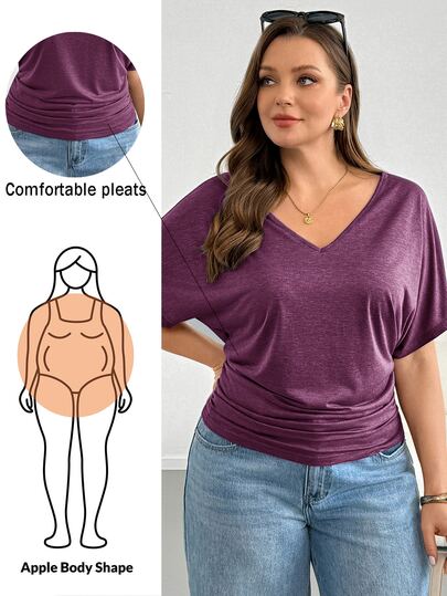 Shapeblank Camiseta de talla grande de verano casual con mangas de murciélago y cintura fruncida