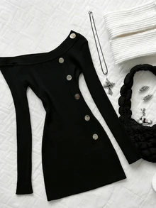 IslaSuriya Gaun Pendek Wanita Pas Badan - Hitam - View 7