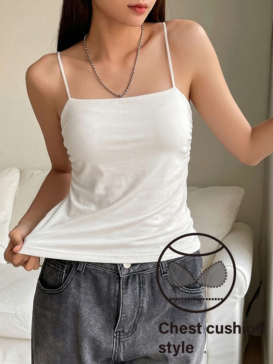 DAZY Casual Versatile Solid Color Camisole With Built-In Padded Cups - White - View 1