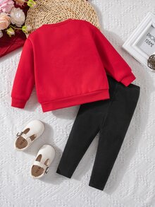 SHEIN 女嬰針織可愛蝴蝶結衛衣與內搭褲2件套 - 彩色 - 查看 2