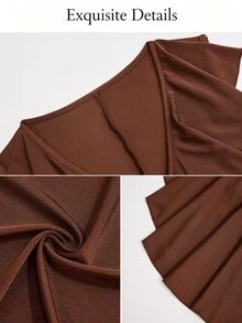 SOLERSUN Women's Ruffle V Neck Sleeveless Asymmetrical Hem Fitted Waist Vest Perfect Vacations And Parties - Brown - View 8