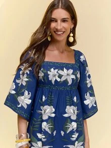 CAJUNI Women's Floral Print Fashion Vacation Dress - Navy Blue - View 8