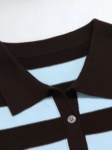 Linhara CURVE Cardigan Rajut Kancing Tunggal Bergaris Motif Blok Warna Ukuran Plus untuk Musim Dingin - Coffee Brown - View 8