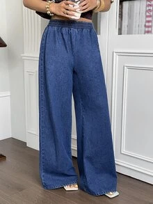 Rivivi Women's Elastic Waist Casual Daily Denim Jeans - Dark Wash - View 5