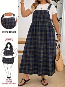 SHEIN CURVE+ 大尺碼女款休閒學院風背心裙 - 彩色 - 查看 1