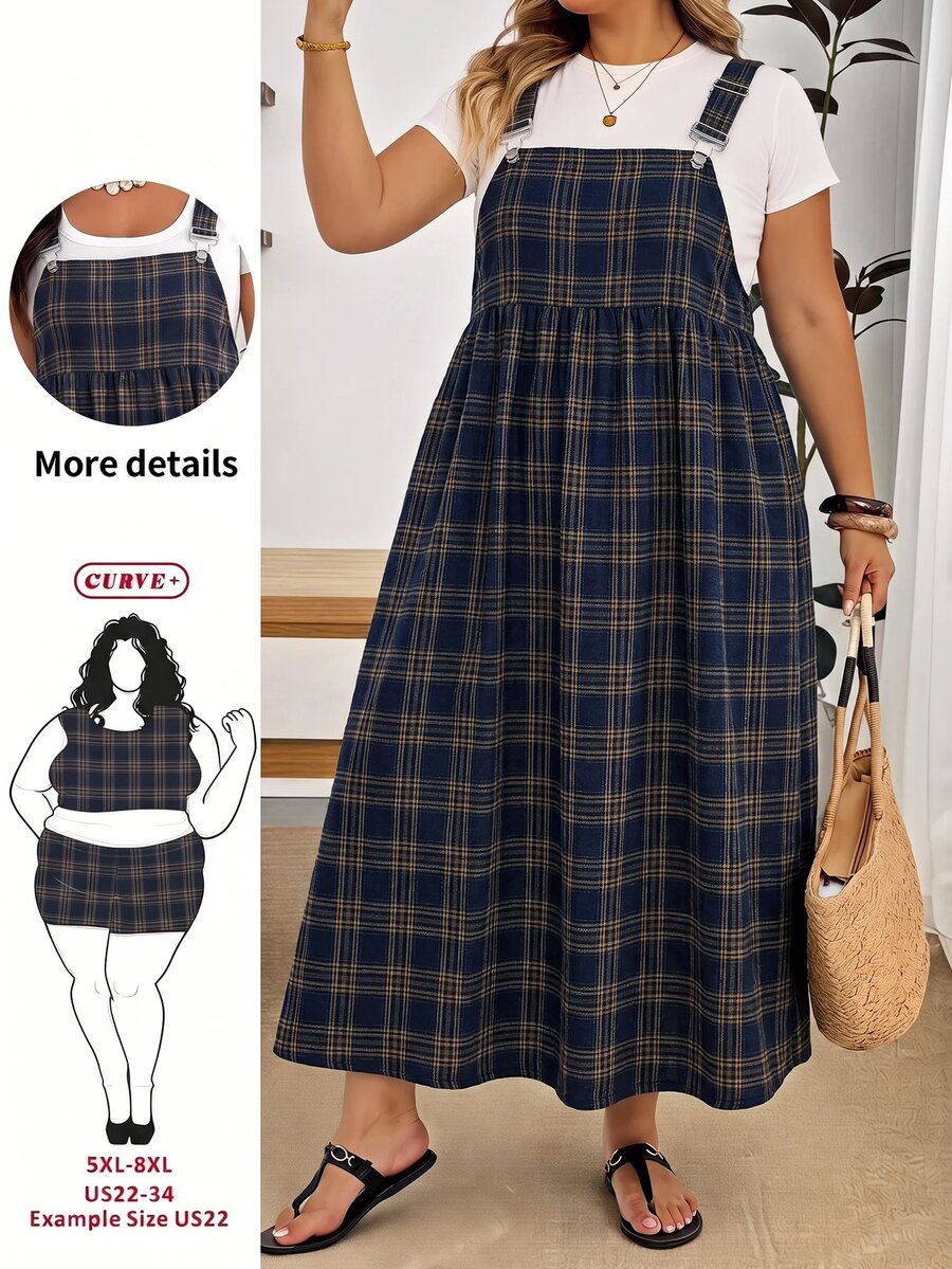 SHEIN CURVE+ 大尺碼女款休閒學院風背心裙 - 彩色 - 查看 1
