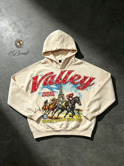 Street Life 2026 Frühling/Herbst/Winter Neu VALLEY Mutiger Digitaldruck Vintage Amerikanischer Streetstyle Unisex Paar Hoodie, Damen Lässige Mode Lockerer Urlaubsstil Pullover Sweatshirt