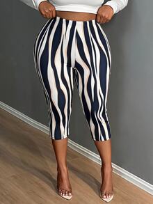SHEIN SXY Black And White Zebra Print High Elasticity Knit High Waist 7/8 Length Leggings - Black and White - View 4