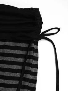 SHEIN Teen Girl Teen Girls Fall/Winter Street-Style Side Drawstring Striped Flared Pants Bell Bottom Pants - Dark Grey - View 6