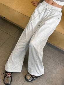 K-Vae Women's Solid Color Drawstring Waist Pocket Straight Leg Casual Pants - Apricot - View 5