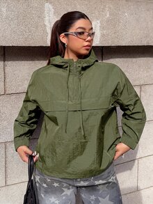Muchica 大尺碼女款素色休閒日常長袖夾克 - 軍綠色 - 查看 9