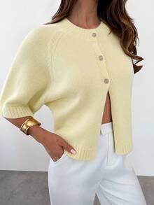 Firerie Women's Versatile Button-Up Knit Cardigan For Daily Wear - Light Yellow - View 5
