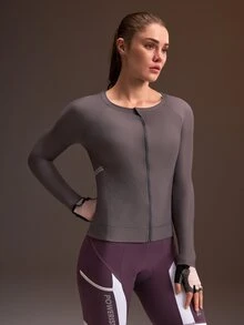 Powerista Atasan Bersepeda Wanita Lengan Panjang Raglan dengan Resleting Depan - Dark Grey - View 3