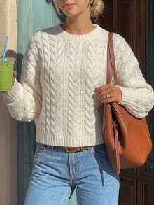Livesso Sweater Kasual Wanita Warna Polos, Warna Putih Gading untuk Acara Santai Musim Gugur/Dingin - Aprikot - View 4
