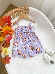 SHEIN 新生女嬰休閒可愛蝴蝶結吊帶連身褲萬聖節 - 淡紫色 - 查看 3