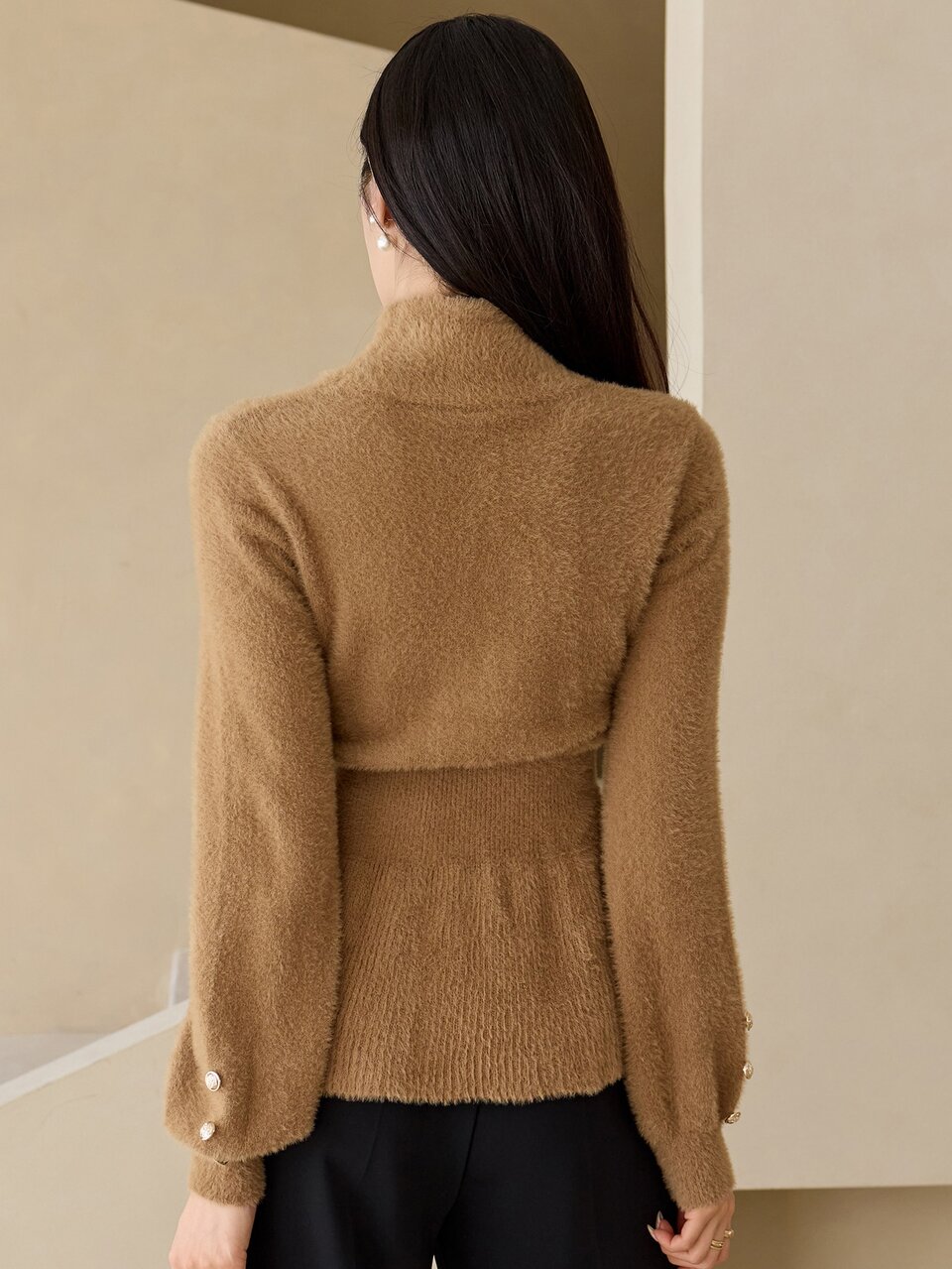 Women's Elegant Solid Color Stand Collar Sweater, Autumn/Winter