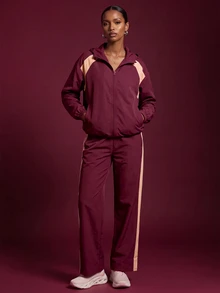 Zivah Women's Long Sleeve Zip-Up Jacket And Pants Sports Set - Burgundy - View 7