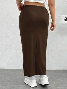 SHEIN EZwear 大尺碼女款純色休閒街頭風百搭日常穿著裙 秋季 正式 度假 棕色 - 棕色 - 查看 2