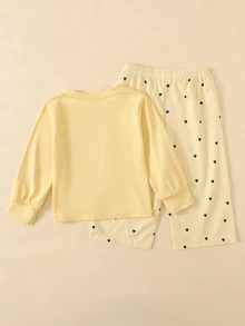 Baby Girl Heart Pattern Long Sleeve T-Shirt And Pants Casual Daily Outfit - Yellow - View 2
