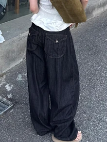 Dazy Tall 女款休閒寬鬆直筒牛仔褲，附口袋與鈕扣，秋季款 - 深色水洗藍 - 查看 8