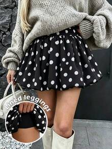 Pariaura Autumn,  Fall Winter Casual, Black Polka Dot Tulip Skirt, Elegant Outfit, Commute Outfit, Holiday Outfit, Holiday Outfit, Women's Skirt - Black - View 1