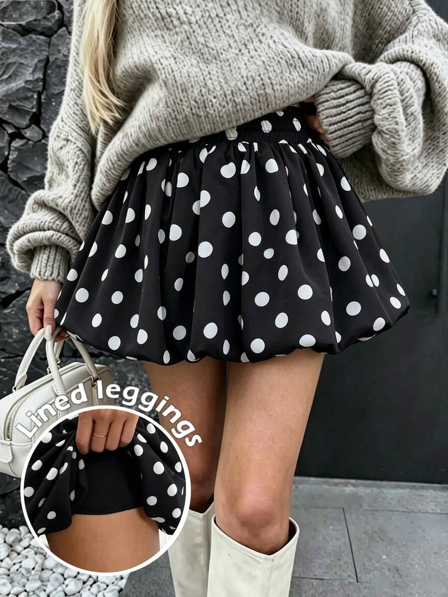 Pariaura Autumn, Fall Winter Casual, Black Polka Dot Tulip Skirt, Elegant Outfit, Commute Outfit, Holiday Outfit, Holiday Outfit, Women's Skirt - Black - View 1