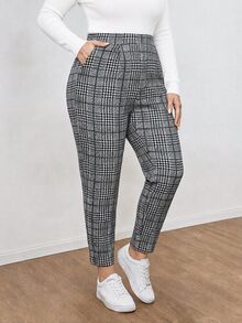 Shapeblank 大尺碼女款格紋休閒百搭日常穿著長褲 - 黑色 - 查看 4