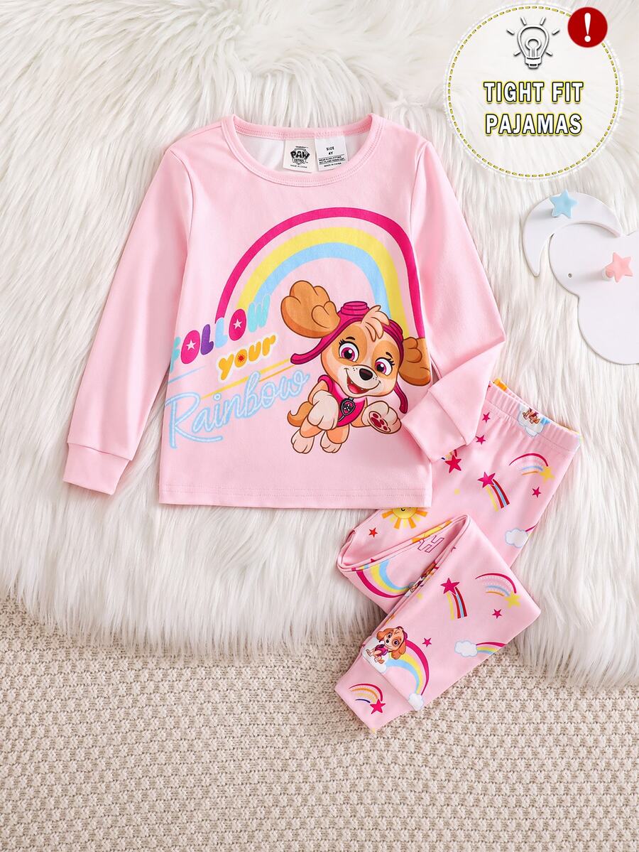 SHEIN | PAW Patrol 女童修身長袖長褲居家服 - 粉色 - 查看 1