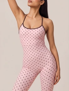 SHEIN BAE Women's Polka Dot Print Back Cutout Cami Strap Sports Jumpsuit - Baby Pink - View 6