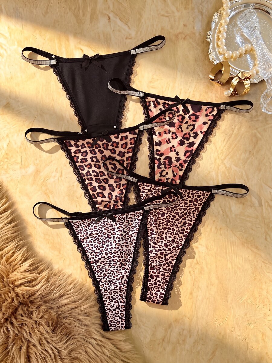 Bare Chapter Women's Lace Trim Leopard Print Sexy Everyday Thong - Multicolor - View 1