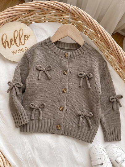 SHEIN Young Girl Young Girl Young Girl Casual Daily Fashion Autumn/Winter Bow Knit Top,Long Sleeved Cardigan Back To School Sweater
