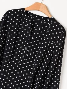 Rusticease Middle-Aged Women Polka Dot Print Round Neck Long Sleeve Casual 1920 Vintage Elegant Dress Office Fancy Black Autumn - Black and White - View 5