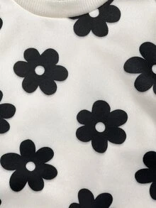 SHEIN 女嬰花卉圖案條紋圖案長袖運動衫彈性腰長褲4件套 - 粉色 - 查看 5