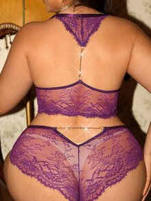 Divavoom 2pcs Lace Plus Size Lingerie Set - Purple - View 2