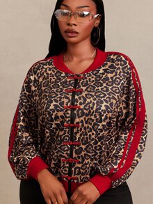 SHEIN SXY Plus Size Women's Long Sleeve Red Loose Cardigan With Frog Button Design Office Cocktail Autumn Sport Cowboy Fall - Multicolor - View 8