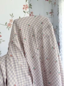 CottageSlumber Plus Size Women's Purple Plaid & Ditsy Floral Pattern Soft Comfortable Bubble Crinkle Woven Romantic Pastoral Home & Outdoor Wear Open Front Adjustable Waist Mid-Length Robe - Purple - View 7