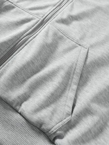 ROMWE MEN Street Life Men's Zipper Pocket Casual Versatile Daily Wear Hoodie - Light Grey - View 5