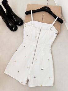 SHEIN MOD 女款花卉不對稱下擺休閒牛仔吊帶連身褲工作裝 - 彩色 - 查看 2